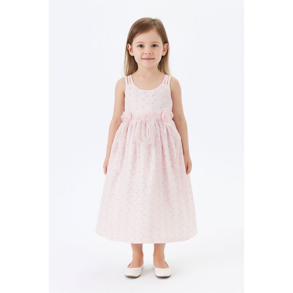 Bonnie Jean Girls Pink Eyelet Lace Dress Bow Coquette Cottagecore Size 4